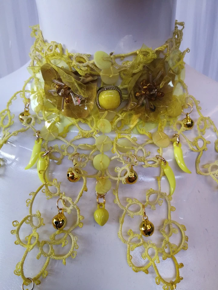 Collar gargantilla amarillo collar mujer joyería vintage babero de lujo macramé K Foto 2 de 4