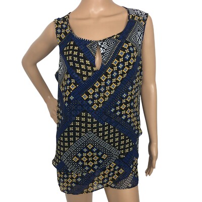 Roz & Ali Tiered Geometric Tile Print Tank Top Sleeveless Blouse 2X Boho Office
