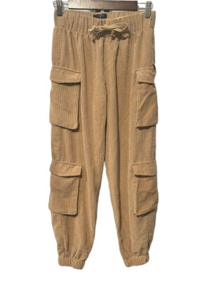 NWT Forever 21 Corduroy Cargo Joggers Warm Sand Beige Sz S