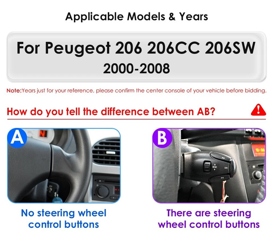 Radio estéreo coche 7" Android 12 Carplay para Peugeot 206 2000-2008 GPS 8 núcleos 6+64 GB Foto 3 de 4