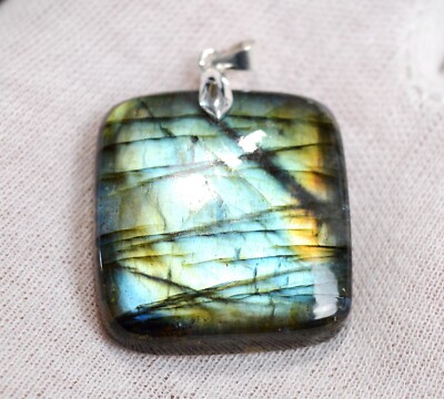 Collana Uomo/Donna Con Ciondolo In Pietra Naturale Labradorite (Punta Doppia) - Cristallo Di Luna Per Meditazione
