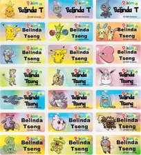 Pokemon Personalised Name Label Stickers - 96 Med 30 13mm  - Dishwasher Safe