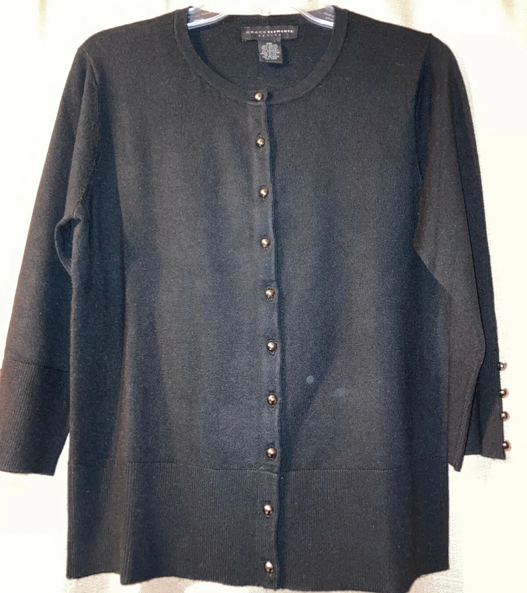 Black Cardigan Grace Elements Size PM three quarter length sleeves
