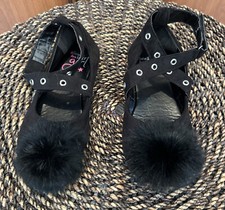 Olivia Miller Girl Black Pom Shoes Flats Size 1 Dress Party Holiday Strappy