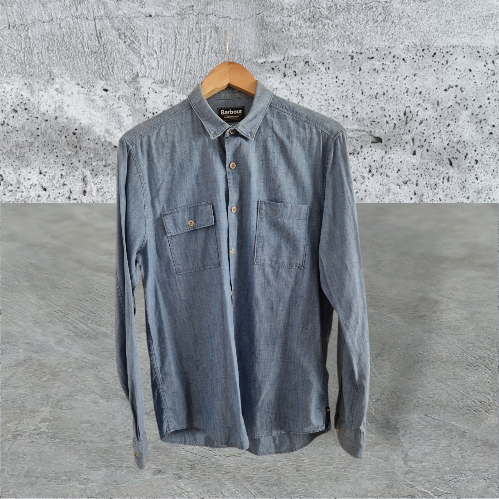 Barbour International Denim Casual Shirt Men's M Medium Blue Cotton Blend