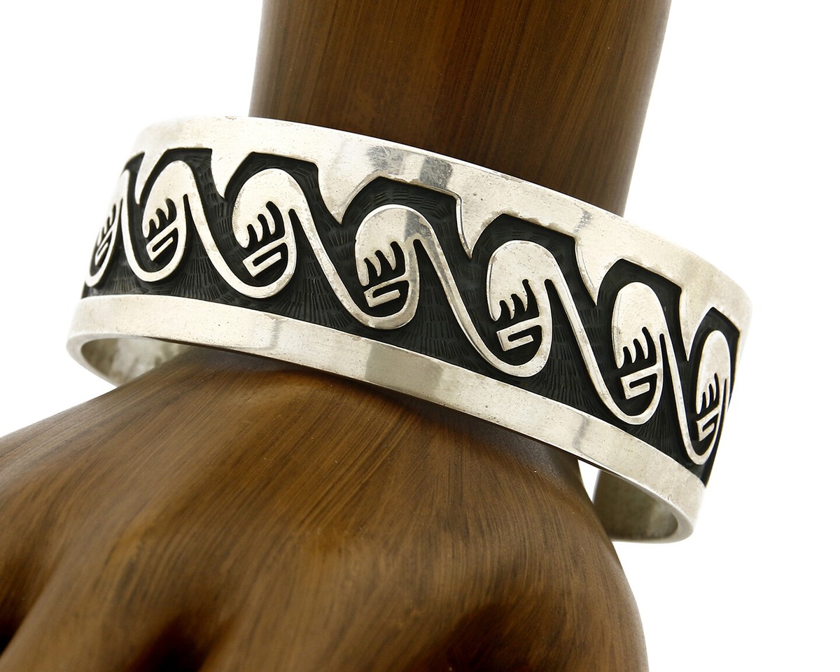 Hopi Bracelet .925 Silver Handmade Overlay Pattern Cuff