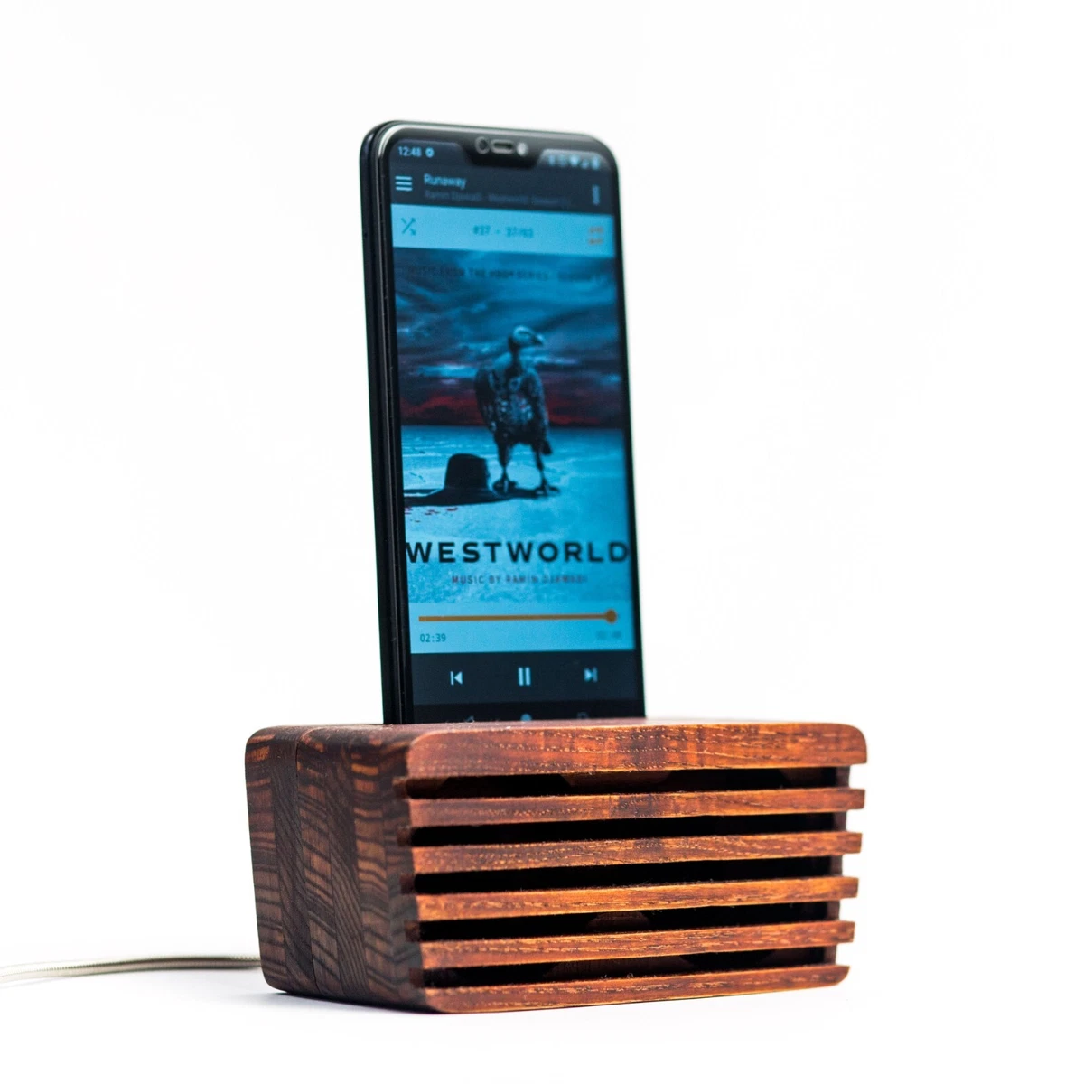 Wooden Phone Stand Holder for iPhone and Android. Oak Wood.