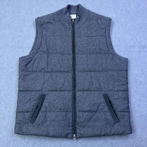Sortorial Gran Sasso Vest Mens 56 Gray 100% Wool Full Zip Insulated Puffer Italy
