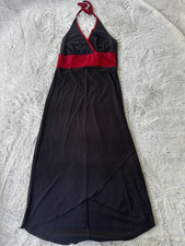 Byer Too! Black/Red Solid Halter Maxi Dress Jersey Polyester Tie Closure S