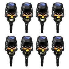 8pcs Skull Solar Torch Lights Waterproof For Outdoor Halloween Pathway Decor
