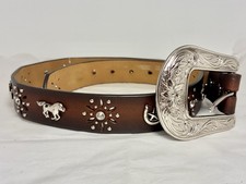 Ariat Brown Recycled Leather Horse Rhinestone Western Cowgirl Belt Size 30 Rodeo