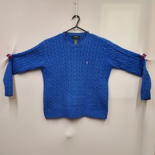 Polo Ralph Lauren ROYAL BLUE CABLE Knit Crew-Neck Sweater Sz M 21x23