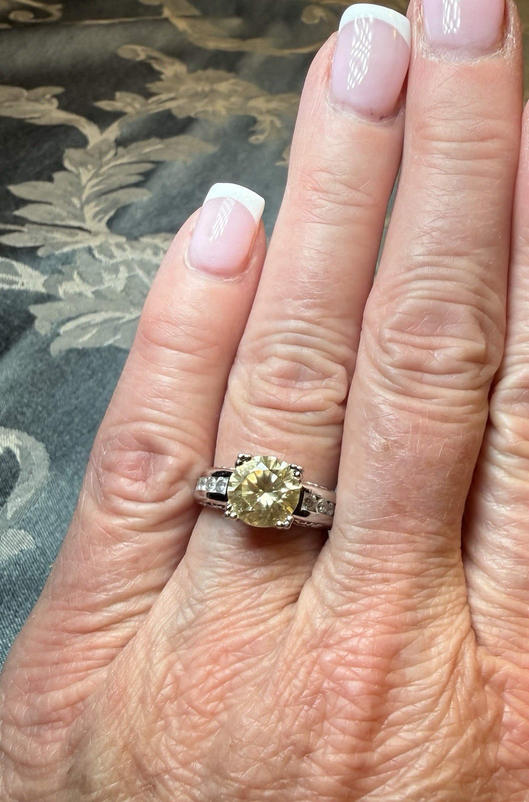 Authentic QVC Diamonique Canary Yellow CZ Sterling Silver Ring Size 7