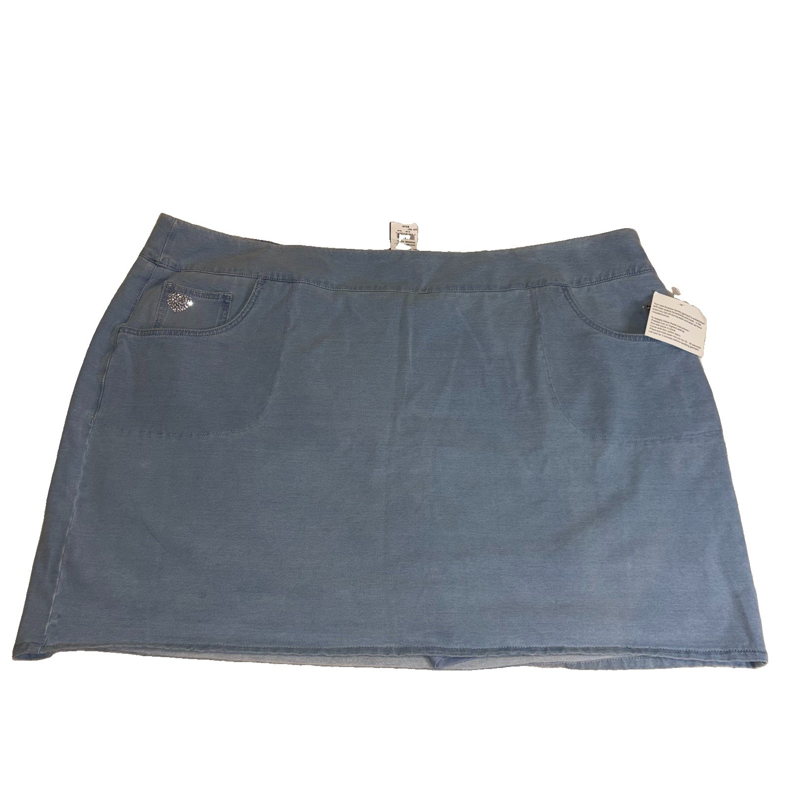 NWT Quacker Factory DreamJeannes Flat Waistband Skort Light Wash Blue 4X