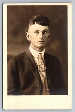 Postcard RPPC Studio Formal Portrait Well Dressed Young Man Clifford Andrew N229