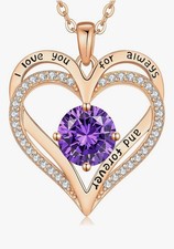 Rose Gold Birthstone Necklace Forever Love Heart Necklaces for Women - February