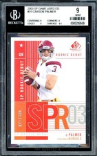 Carson Palmer Rookie Card 2003 SP Game Used Edition (21/600) #91 BGS 9. rookie card picture