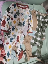 3- Cloud Island Soft  Sweet Dreams Baby 0-3M Zip-up Footie Pajamas Green  Tan