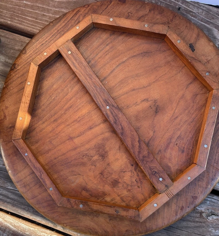 Vintage MCM Artisan Carved Octagonal Folding Wood Table India 15. 5 X 14 Indoor - Image 4 of 4