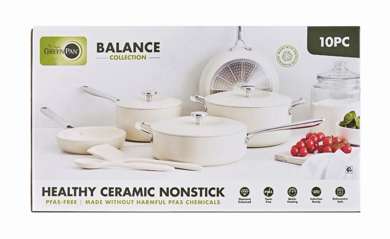 GreenPan Balance 10pc Ceramic Nonstick Pan Set Induction Ready Dishwasher Safe