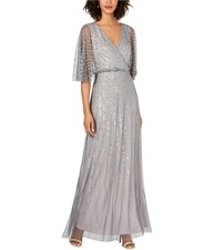 Adrianna Papell Womens Sequin Gown Dress, pewter, 4