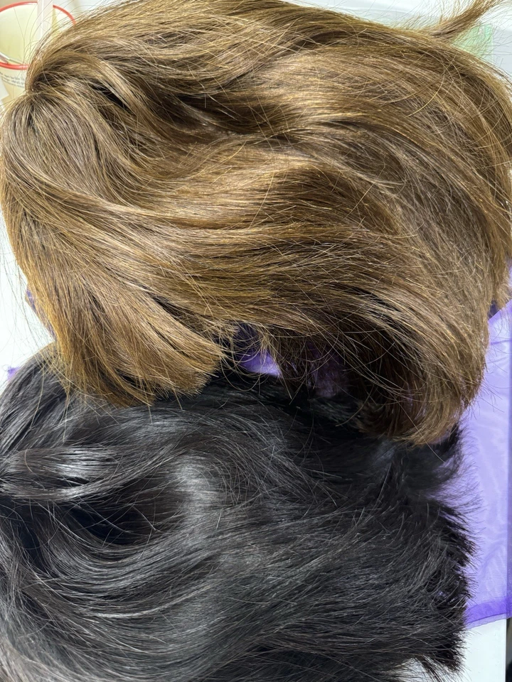 Lote de dos pelucas bob de cabello humano Luvme con flequillo negro y rojo Foto 3 de 4