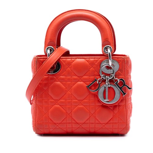 Dior Mini Lambskin Cannage Lady Pre-Loved Satchel Dark Orange