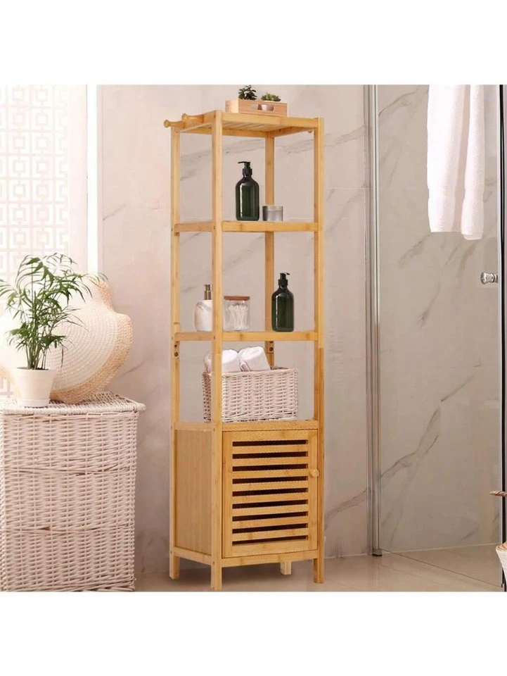 Bathroom Storage Cabinet Unit: Freestanding Narrow Tall Shelf Slim Corner - Image 4 of 4
