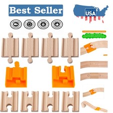 Seamless 8-Piece Wooden Train Track Adapters Beech Wood, No Assembly Needed