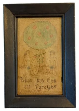 Dated 1793 Antique FRAKTUR Adam and Eve Folk Art Primitive Painting