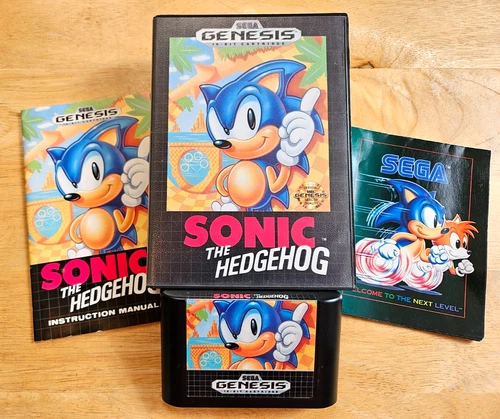 Sega Genesis (CIB) Sonic The Hedgehog - COMPLETE Retail Game Box Manual + POSTER