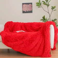 Red Faux Fur Throw Blanket, Red 50" X 60" Fluffy Blanket Throw, Shaggy Plush Dec