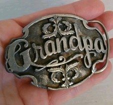 Grandpa 1988 Belt Buckle Silver Black Enamel Siskiyou A-80 USA Made Solid Heavy
