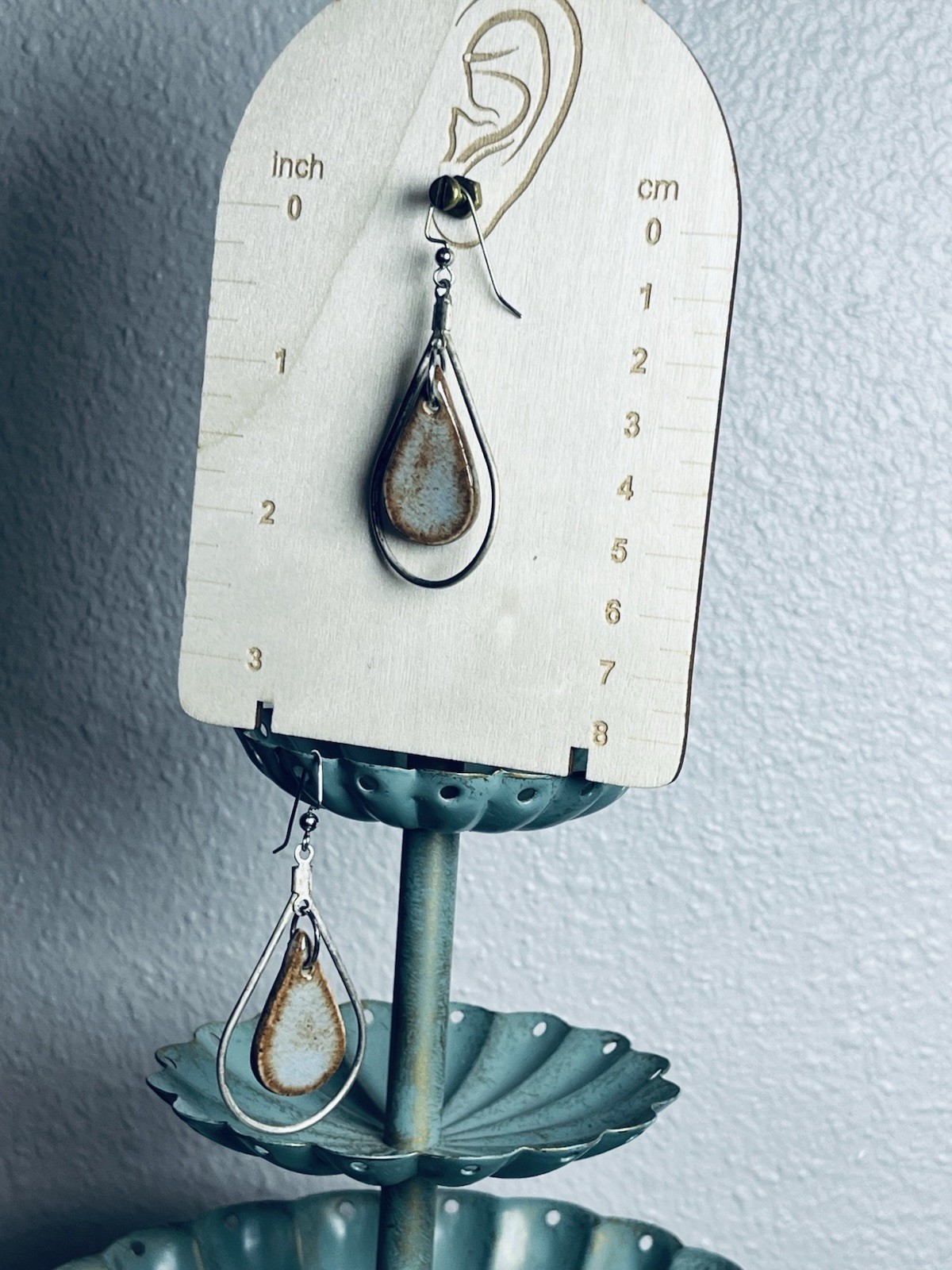 Rustic Double Teardrop Dangle Earrings Ceramic Sp… - image 14