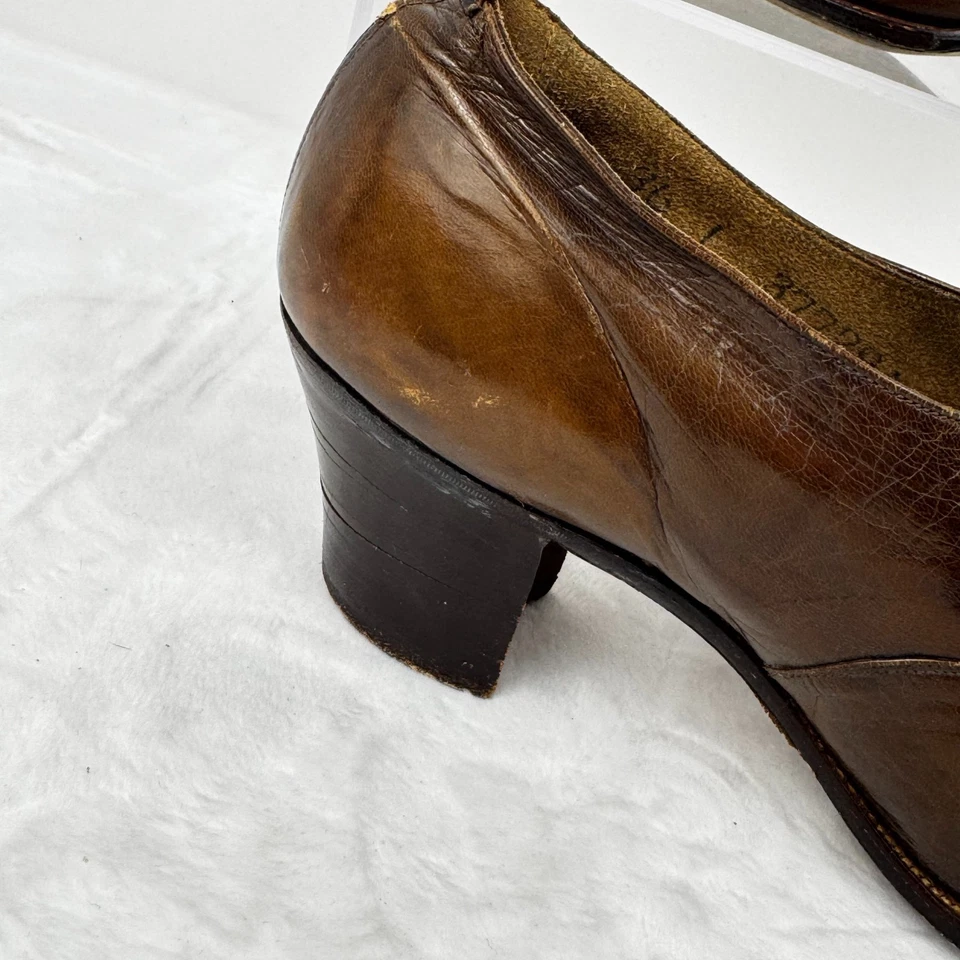 1920s Victorian Oxford 36 Women Brown Leather 2" Heels Pointy Toe Lace Up Boot - Image 3 of 4