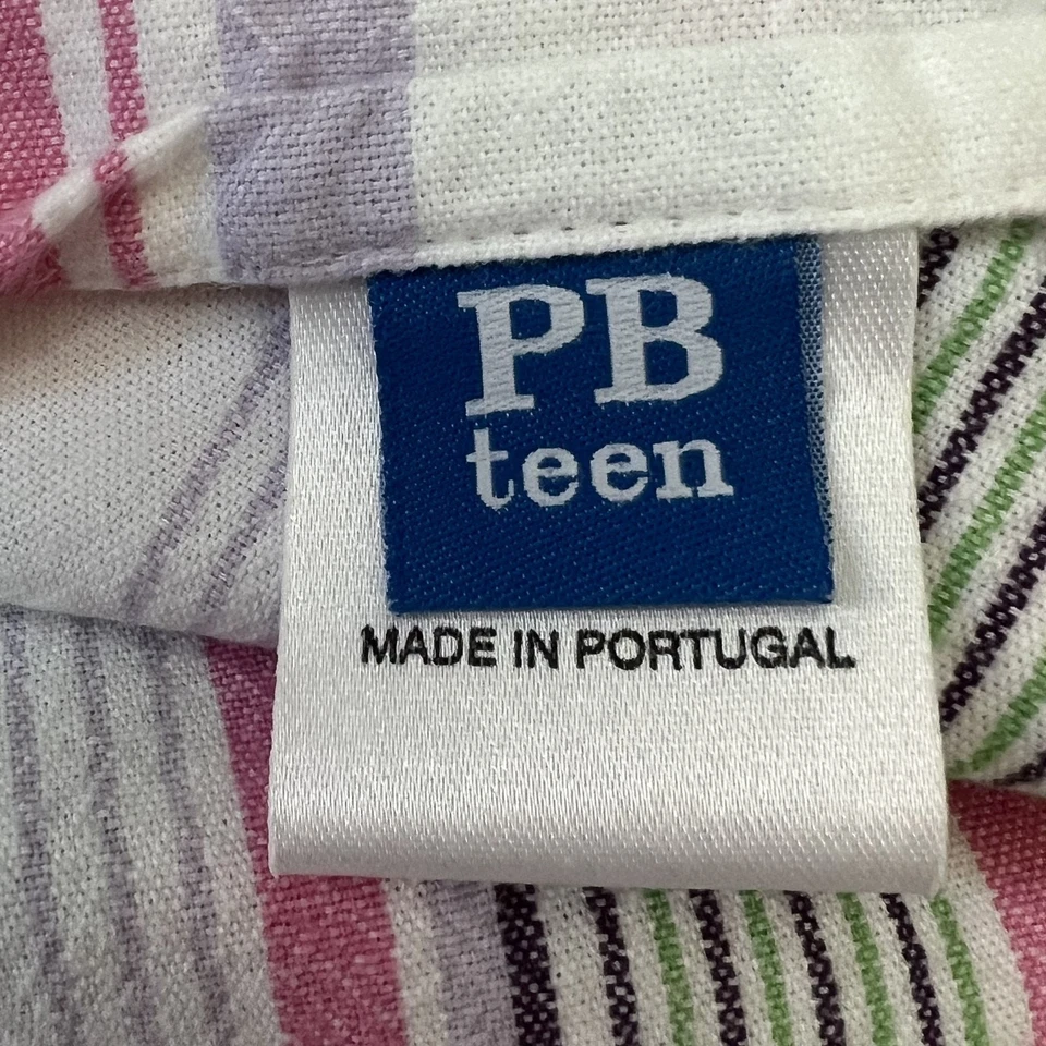 Juego de sábanas Pottery Barn Teen Queen rosa a rayas 1 ajustado 1 plano 100 % algodón Foto 2 de 4