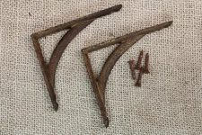 2 Old Small Shelf Brackets Braces Supports Rusty Iron Vintage 2 3/8 x 2 7/8”