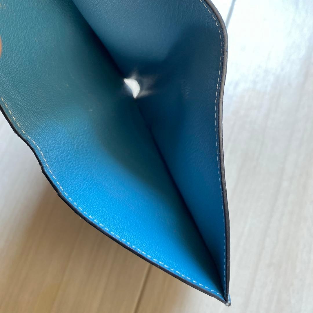 Hermes Bearn Compact Wallet Leather Two Fold Card Case Blue US Size Large thumbnail 7