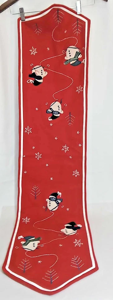 Wool Blend Christmas Sledding Snowman Embroidered  Table Runner Red, Kohl's - Image 2 of 4