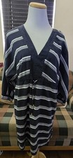 Lands' End Womens Swim Cover-Up Sz M Blue Striped Oversized Flowy Beach Nautical