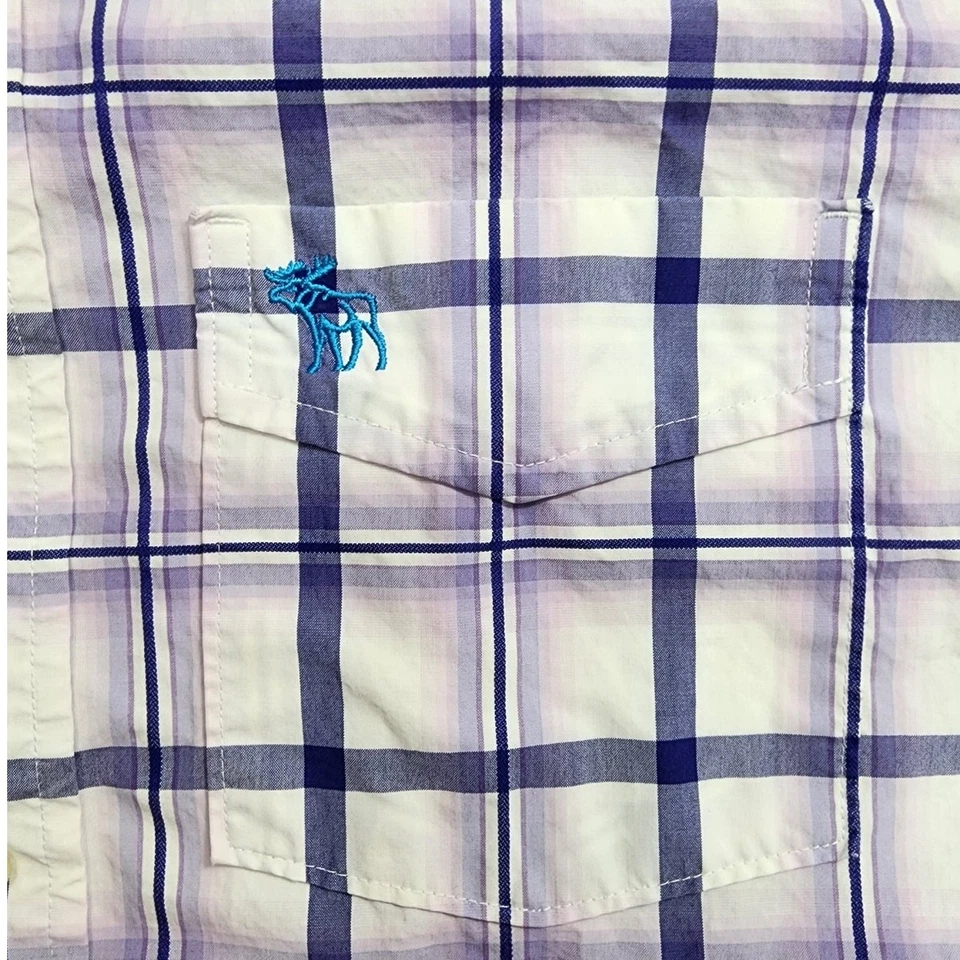 Camisa de Colección Años 90 Abercrombie & Fitch Para Hombres XL Púrpura Blanca A Cuadros Mangas Cortas Foto 2 de 4