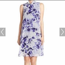 Eliza J dress womens 12 NEW white purple floral sheer overlay back tie feminine