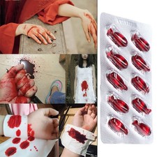 10 PCS Fake Prank Blood Pills Capsules - Realistic Halloween Zombie Vampire Cost