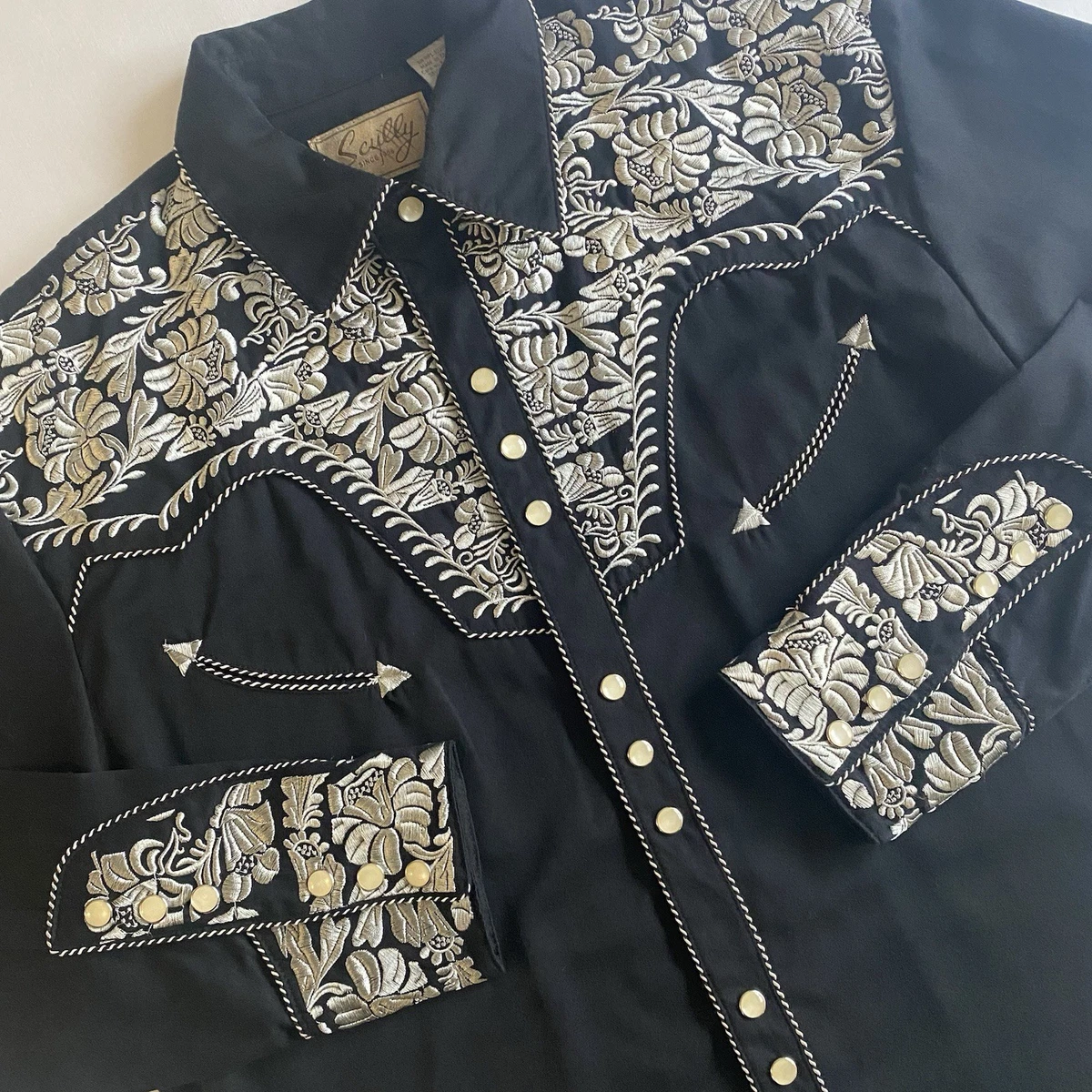 Chemise Western Scully Homme XXL Rouge/noir – Broderies Et Pressions, Style Cowboy