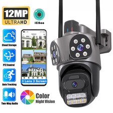 12MP 6K HD WiFi IP Camera Outdoor Three Lens Three Screen PTZ Camera Auto Track