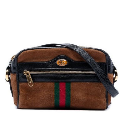 Gucci Mini Suede Web Ophidia Crossbody Pre-Loved Umhängetasche Braun