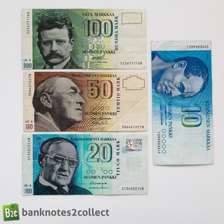 FINLANDIA: Juego de 4 billetes Markkaa finlandeses.