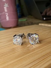 Moissanite Stud Earrings 925 Sterling Silver, 6.5mm Wide