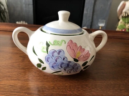 Vintage Stangl Fruit & Flowers Pottery Sugar Bowl With Lid Made USA