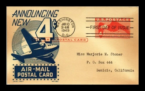 DR JIM STAMPS US FIRST DAY CARD AIR MAIL 4C EAGLE KEN BOLL CACHET CRAFT